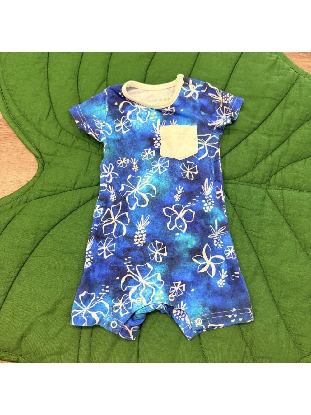 Coco Moon Hawaii 0-6M Blue Pacific Hues Floral Pineapple Bamboo Shortie Romper